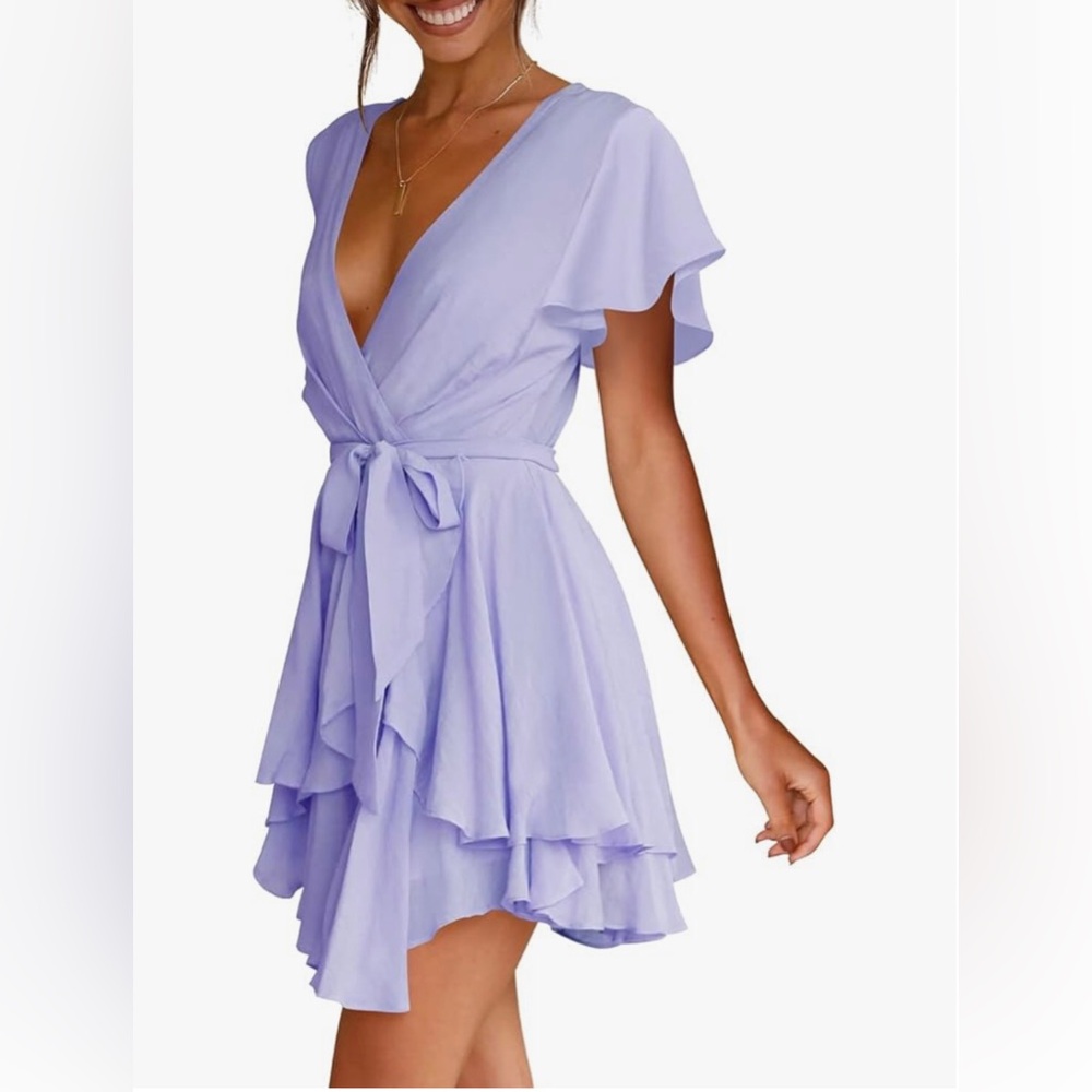 Women’s Small Lilac Purple V-Neck Short Dress